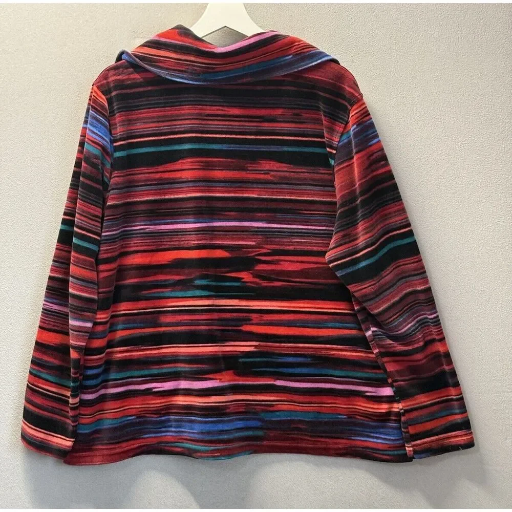 Sportelle Women's Plus Sz 1X Multicolor Rainbow Zip Up Long Sleeve Jacket Pocket